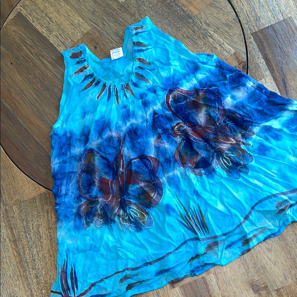 Blue Tie Dye Butterfly Sleeveless Tank Top Girls Size Large‎ L Summer Graphic